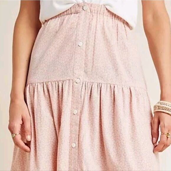 Anthropologie x Frye Elspeth Pink Floral Full Tiered Button Front Maxi Skirt XL - Picture 6 of 15